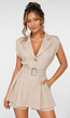 Beige Blazer Playsuit met Schoudervulling en Riem