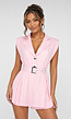 Roze Mouwloze Blazer Playsuit met Ceintuur