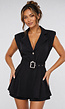 Zwarte Blazer Playsuit met Schoudervulling en Riem