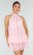 Roze Halter Jurkje met Open Rug en Striksluiting