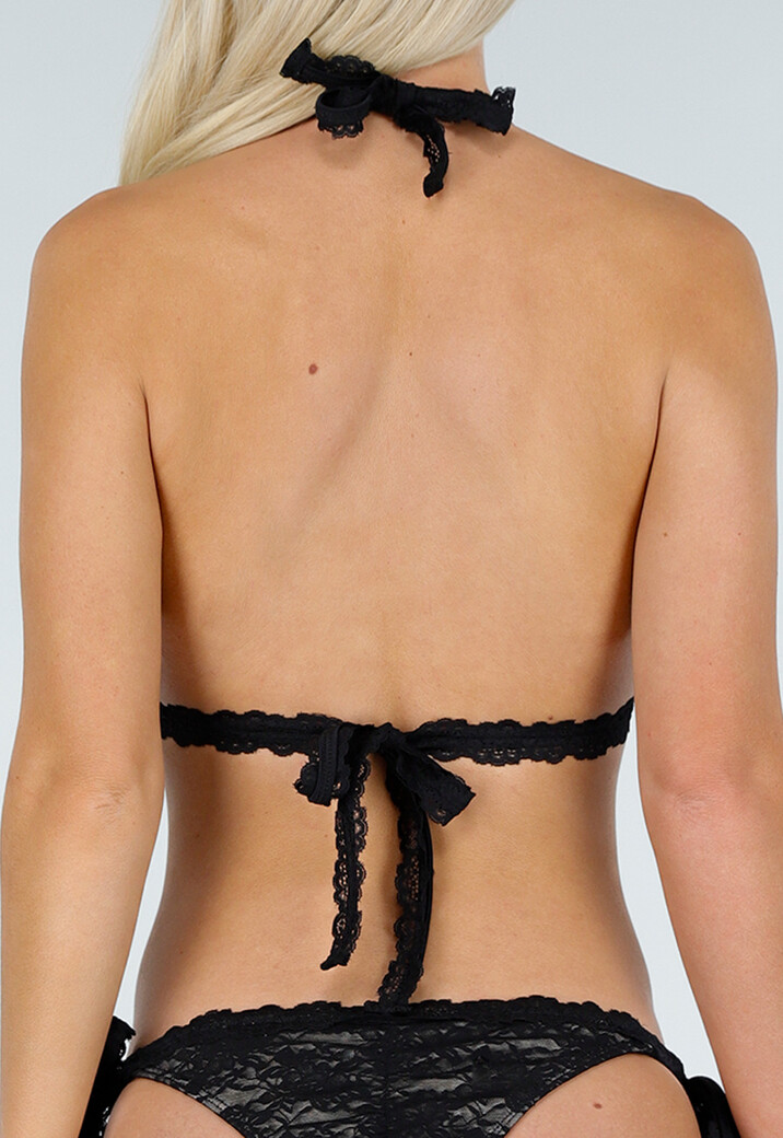 Zwarte Kant Bikini Top met Push-Up en Halterbandjes