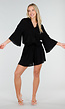 Zwarte Blouse en Short Set met Wijde Mouwen
