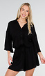 Zwarte Blouse en Short Set met Wijde Mouwen