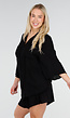 Zwarte Blouse en Short Set met Wijde Mouwen