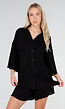 Zwarte Blouse en Short Set met Wijde Mouwen