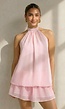 Roze Halter Jurkje met Open Rug en Striksluiting