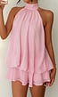 Roze Halter Jurkje met Open Rug en Striksluiting