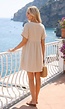 Beige Jurk met Korte Mouwen en Emroidery Halslijn