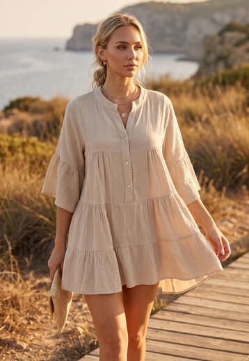 Beige Tuniekjurk met Volants
