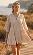 Beige Tuniekjurk met Knoopsluiting en Driekwart Volantmouwen