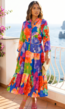 Multicolor Maxi Jurk met Knoopsluiting en Grote Bloemenprint
