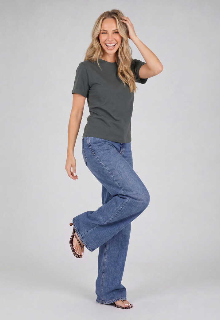 Grijs Basic T-Shirt met Lichte Stretch