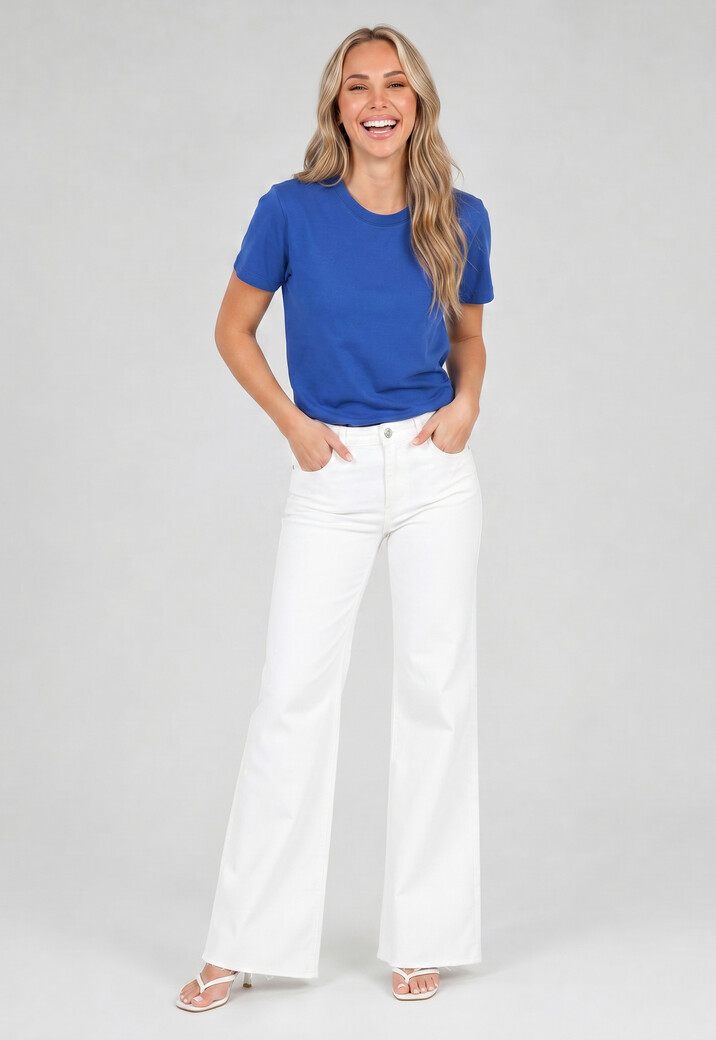 Blauw Basic T-Shirt met Lichte Stretch