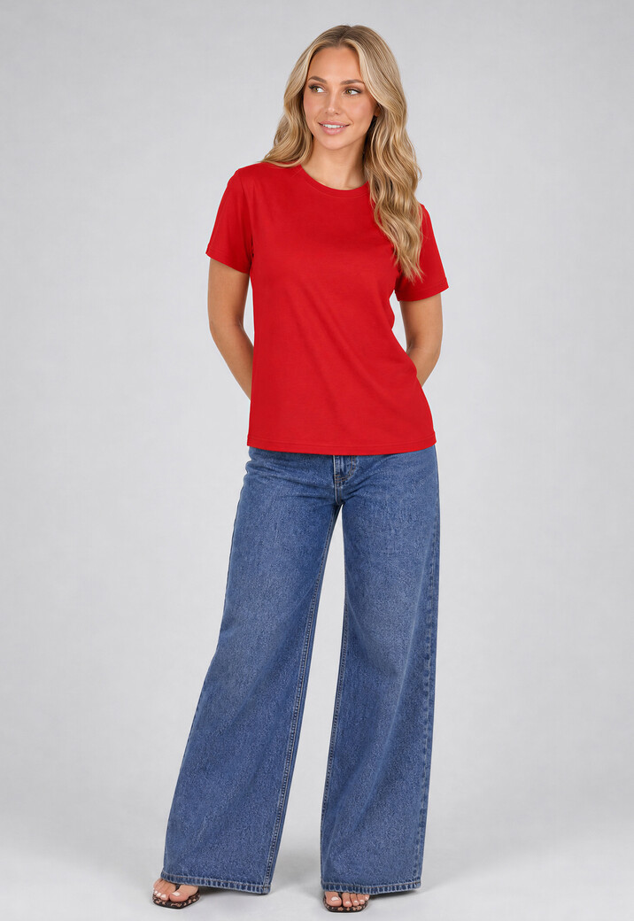 Rood Basic T-Shirt met Lichte Stretch