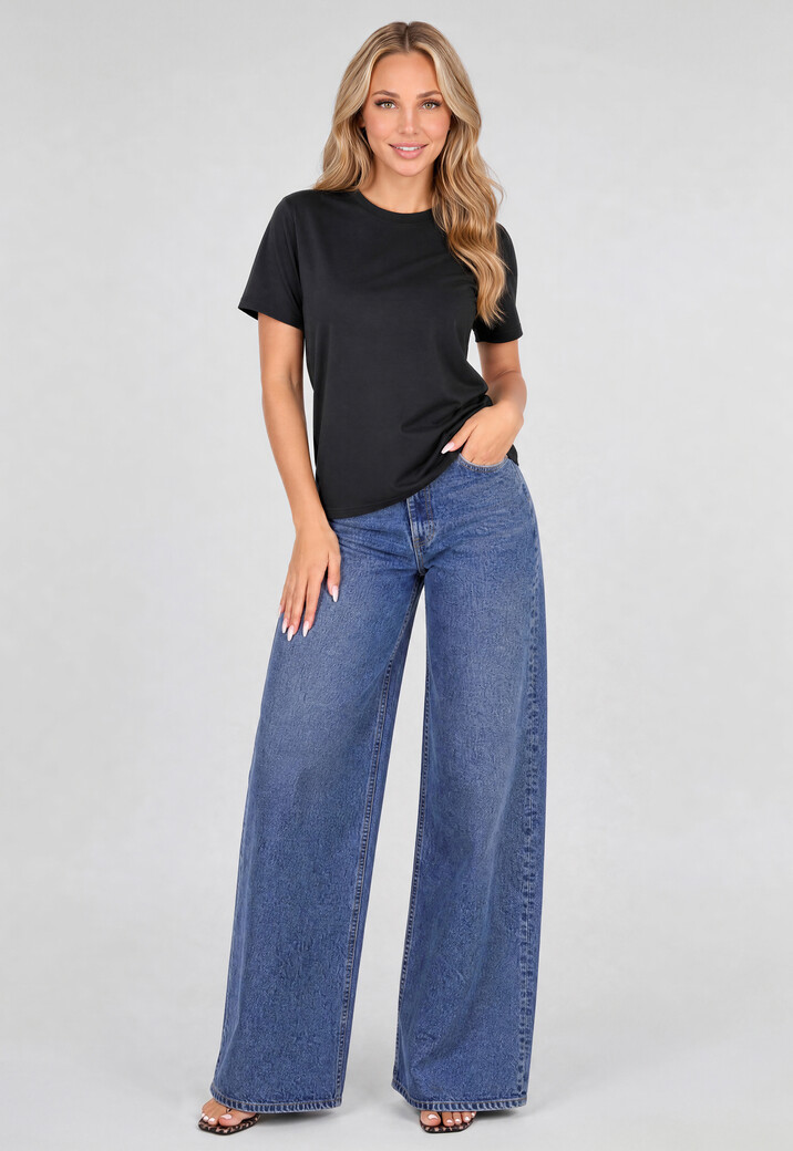 Zwart Basic T-Shirt met Lichte Stretch