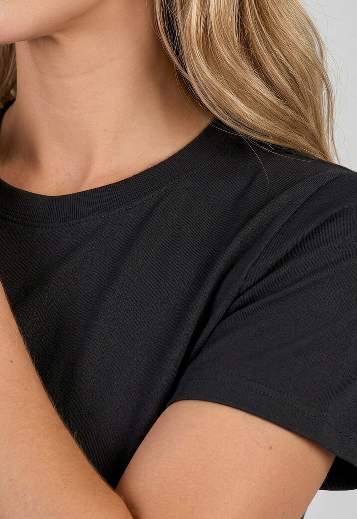 Zwart Basic T-Shirt met Lichte Stretch