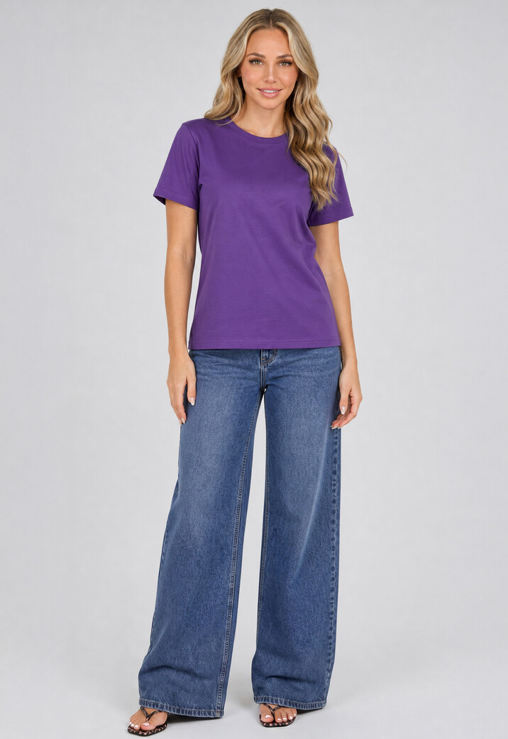 Donker Paars Basic T-Shirt met Lichte Stretch