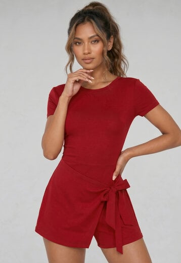 Bordeaux Rood Mini Jurkje met Stretch en Short