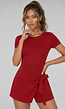 Bordeaux Rood Sport Skort Jurkje met Open Rug en Strikdetail