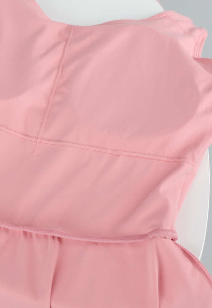 Roze Mouwloze Jurk met Ingebouwd Broekje en Vaste Pads