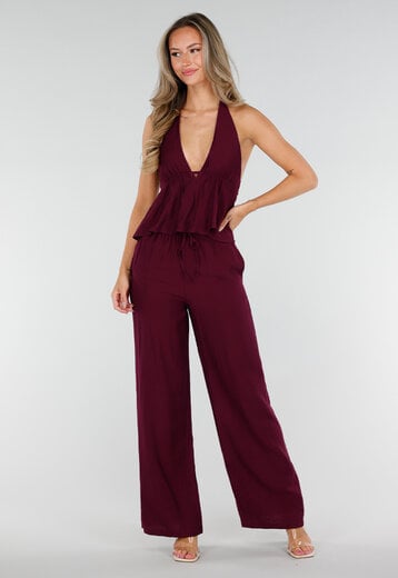 Bordeaux Halter Top en Broek Set