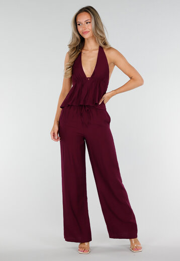 NEW010726 Bordeaux Halter Top en Broek Set