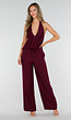 Bordeaux Halter Top en Wide Leg Broek Set met Open Rug