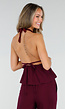 Bordeaux Halter Top en Wide Leg Broek Set met Open Rug