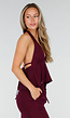 Bordeaux Halter Top en Wide Leg Broek Set met Open Rug