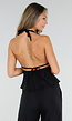 Zwarte Halter Top en Wide Leg Broek Set met Open Rug