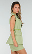 Lichtgroene Mouwloze Blazer en Tailored Short Set met Riem