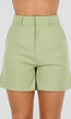 Lichtgroene Mouwloze Blazer en Tailored Short Set met Riem