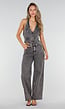 Zwarte Denim Two Piece Set met Halter Gilet en Wide Leg Jeans Voor Dames