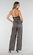 Zwarte Denim Two Piece Set met Halter Gilet en Wide Leg Jeans Voor Dames
