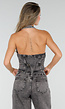 Zwarte Denim Two Piece Set met Halter Gilet en Wide Leg Jeans Voor Dames