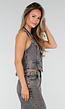 Zwarte Denim Two Piece Set met Halter Gilet en Wide Leg Jeans Voor Dames