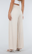 Beige Wide Leg Broek met Smock Taille en Strikkoord