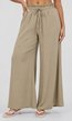 Taupe Wide Leg Broek met Smock Taille en Strikkoord