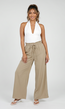 Taupe Wide Leg Broek met Smock Taille en Strikkoord
