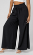 Zwarte Wide Leg Broek met Smock Taille en Strikkoord