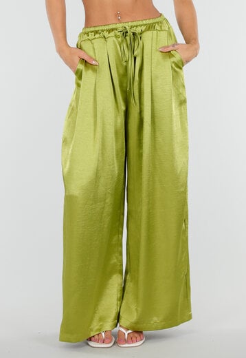Limoengroene Satijnen Pantalon