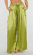 Limoengroene Satijnen Wide Leg Broek met Elastische Taille