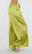 Limoengroene Satijnen Wide Leg Broek met Elastische Taille