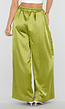 Limoengroene Satijnen Wide Leg Broek met Elastische Taille