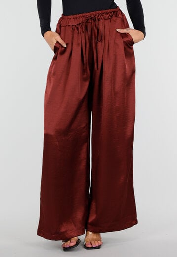Satijnen Bordeaux Wide Leg Broek