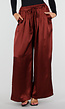 Satijnen Bordeaux Rode Wide Leg Broek met Elastische Taille