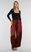 Satijnen Bordeaux Rode Wide Leg Broek met Elastische Taille