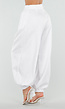 Witte Plooibroek met Elastische Boorden en Hoge Taille
