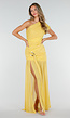 Gele One Shoulder Mesh Maxi Jurk met Split en Drapering
