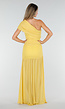 Gele One Shoulder Mesh Maxi Jurk met Split en Drapering